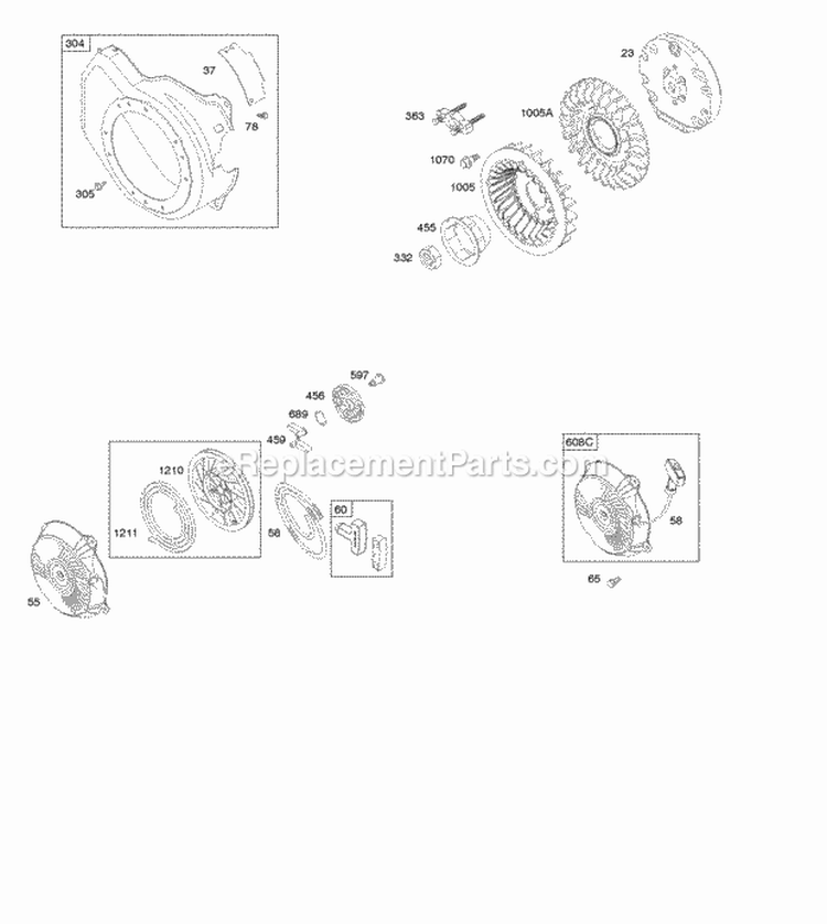 Blower Housing Flywheel Rewind Starter Diagram and Parts List for 12T112-0698-F8  Briggs and Stratton Engine